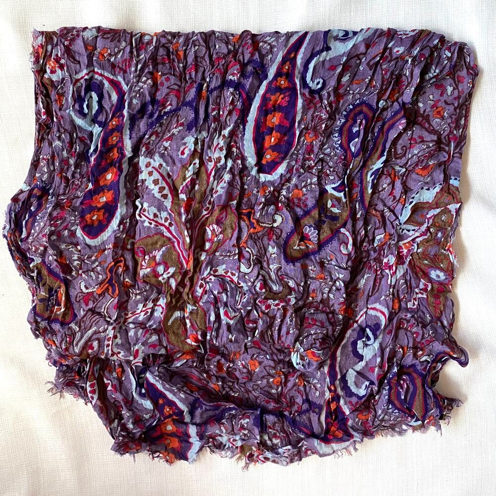 Purple Paisley Semi Sheer Raw‎ Edges Long Scarf in Great Condition